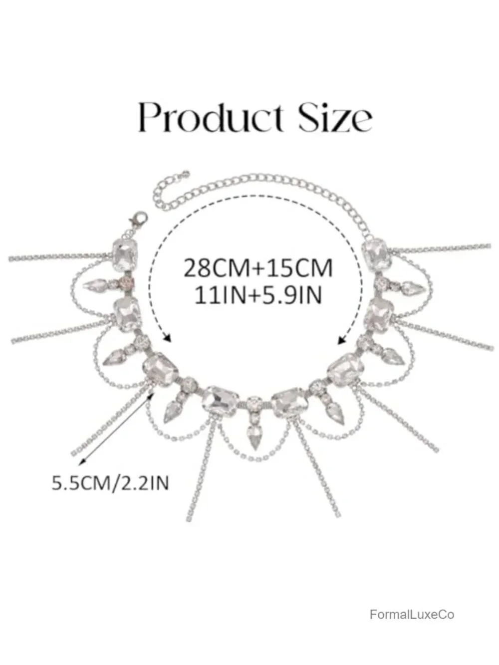 Silver Rhinestone Choker Necklace Sparkly Crystal Tassel Collar Prom Wedding